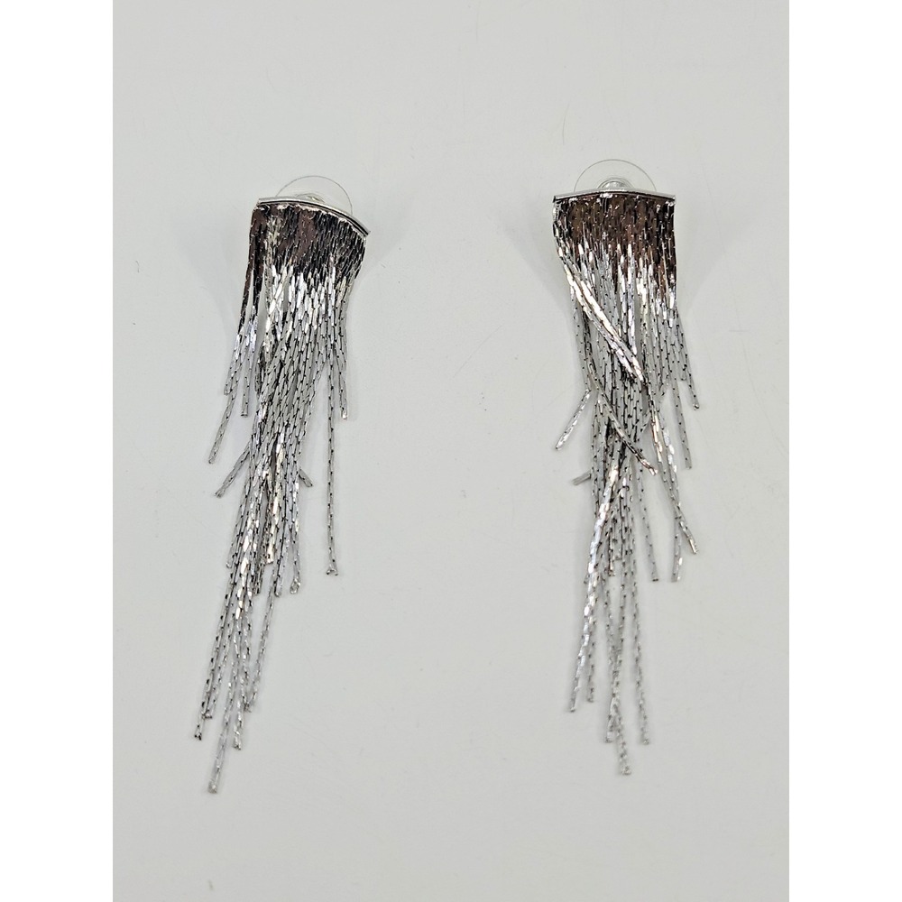Silver Tone Tassel Classy Dangle Earrings Fancy Cocktail Style Prom